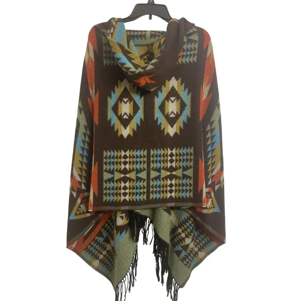 Southwest OS Aztec Lightweight Hooded Poncho‎ Western Winter